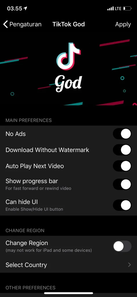 pengaturan tweak tiktok god